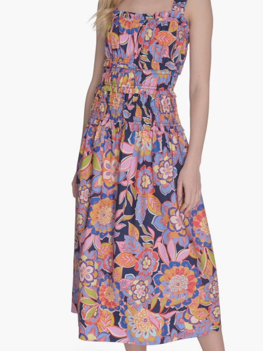 Eliza J Navy Multi Floral Smocked Sundress NWT Size 14